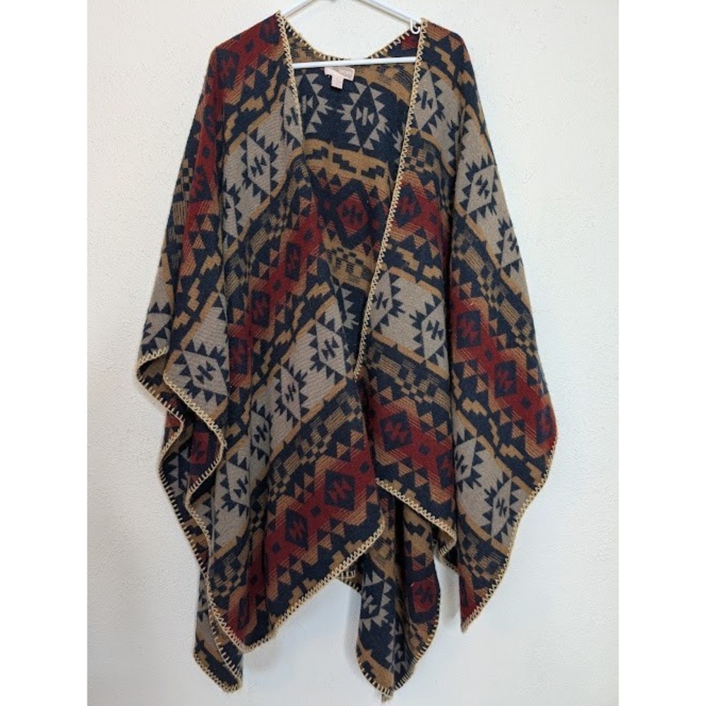 FOREVER 21 Womens Sweater Wrap Poncho ONE SIZE Boho Cardigan Aztec Hippie‎